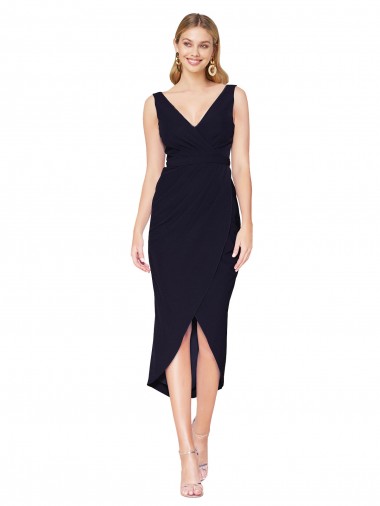Short Knee Length V-Neck Crepe Cocktail Wrap Cocktail Prom Dress / Homecoming Dress Clearance