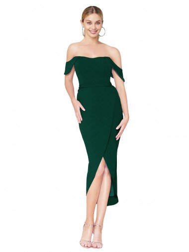 Off the Shoulder Short Knee Length Crepe Wrap Cocktail Prom Dress / Homecoming Dress Clearance