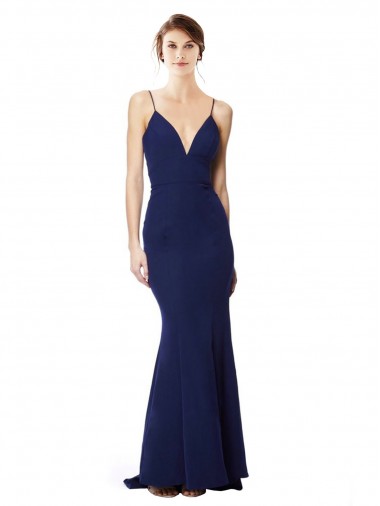 Deep V-Neck Spaghetti Straps Mermaid Crepe Prom Dress Clearance