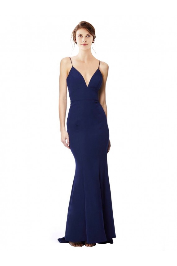 Deep V-Neck Spaghetti Straps Mermaid Crepe Prom Dress Clearance