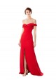 Off the Shoulder Chapel Train Crepe Prom Dress with Thigh-High slit Clearance