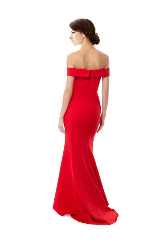 Off the Shoulder Sweetheart Maxi Crepe Prom Dress With Thigh Split and Train Clearance