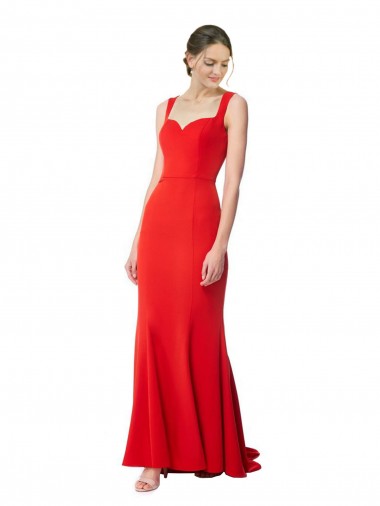 Long Chapel Train Fishtail Maxi Crepe Prom Dress with Sweetheart Neckline Clearance