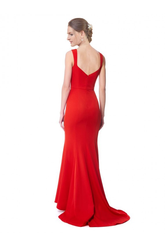 Long Chapel Train Fishtail Maxi Crepe Prom Dress with Sweetheart Neckline Clearance