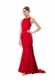 High Neck Mermaid Open Back Crepe Maxi Prom Dress with Train Detail Clearance