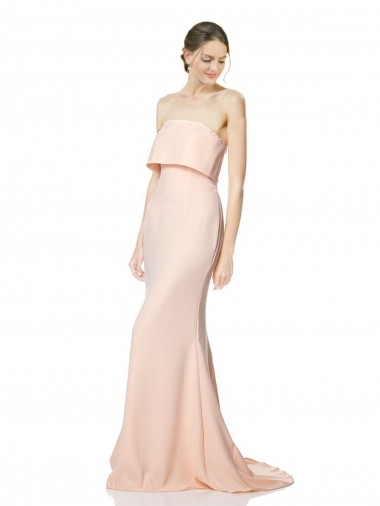 High Neck Strapless Long Crepe Maxi Prom Dress with Overlay Clearance