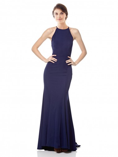 High Neck Fishtail Crepe Prom Dress with Open Back Detail Clearance