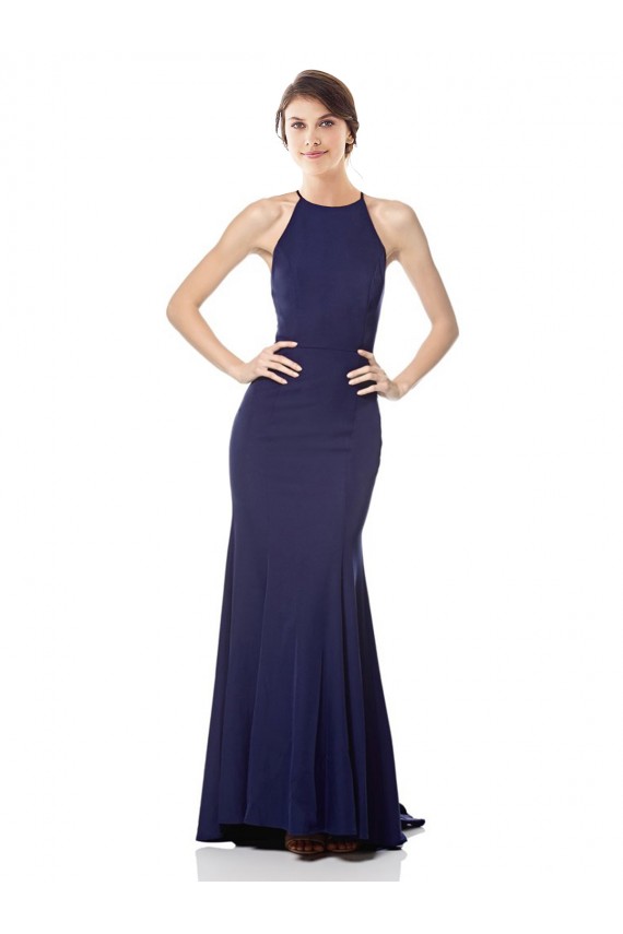 High Neck Fishtail Crepe Prom Dress with Open Back Detail Clearance