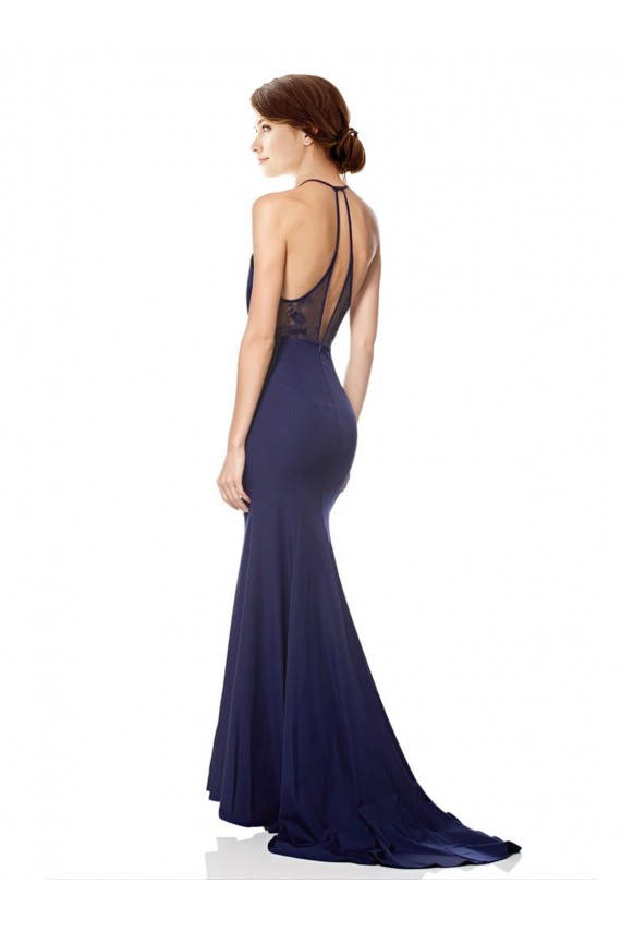 High Neck Fishtail Crepe Prom Dress with Open Back Detail Clearance