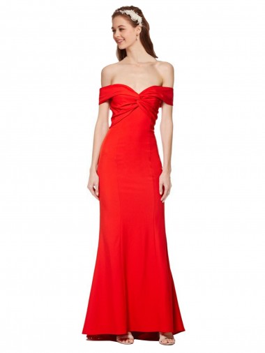 Cross Front and Back Bardot Sleeveless Crepe Maxi Prom Dress Clearance