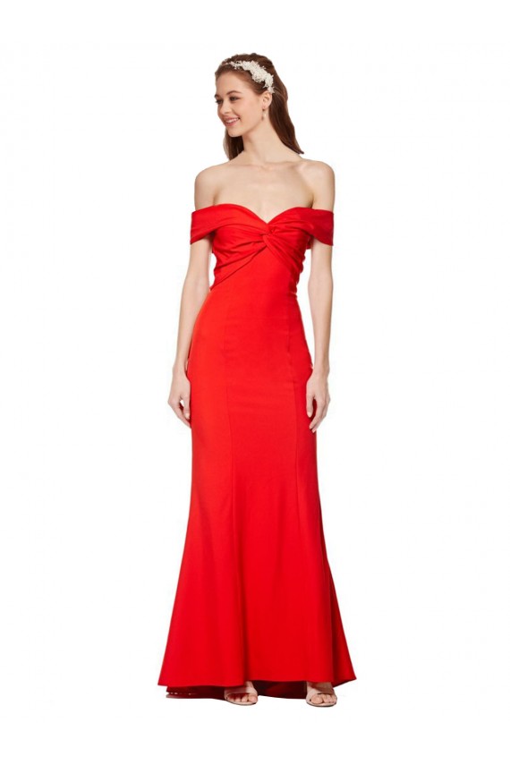 Cross Front and Back Bardot Sleeveless Crepe Maxi Prom Dress Clearance
