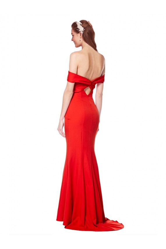 Cross Front and Back Bardot Sleeveless Crepe Maxi Prom Dress Clearance