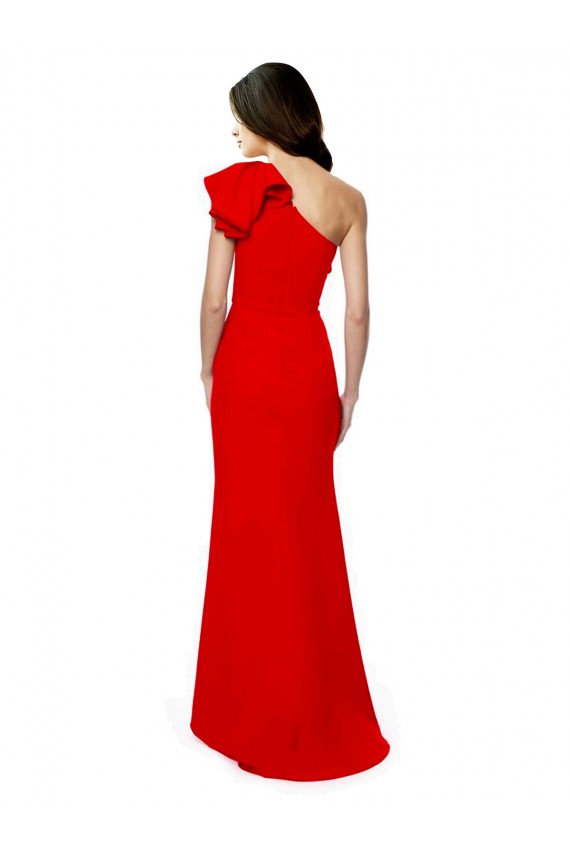High Neck Ruffle Frill One Shoulder Maxi Crepe Prom Dress Clearance