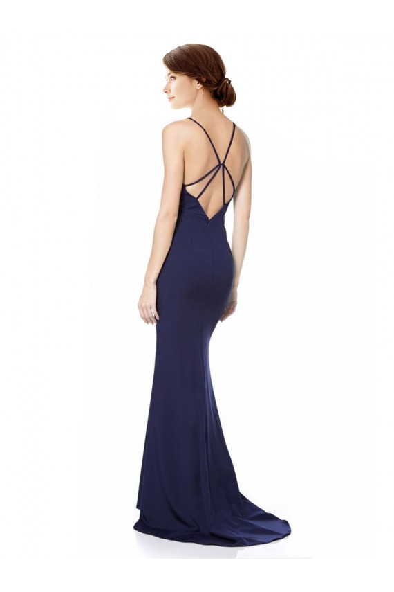 Fishtail High Neck Maxi Crepe Bridesmiad Dress with Strappy Back Detail Clearance