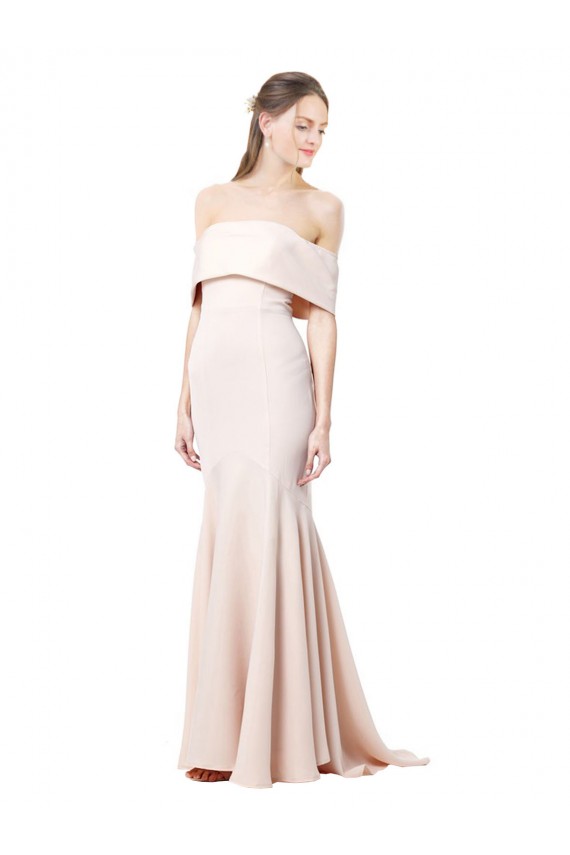 Mermaid Bardot Maxi Crepe Bridesmiad Dress with Fishtail Train Clearance