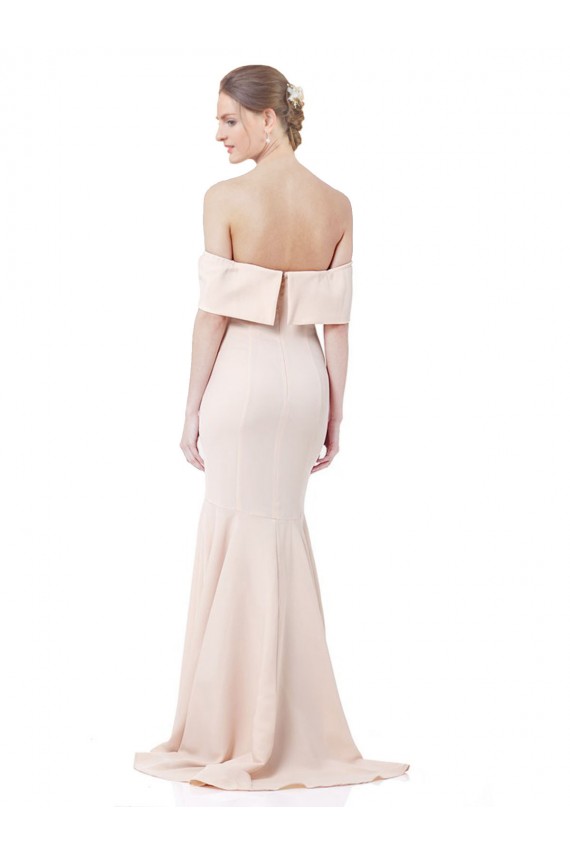 Mermaid Bardot Maxi Crepe Bridesmiad Dress with Fishtail Train Clearance