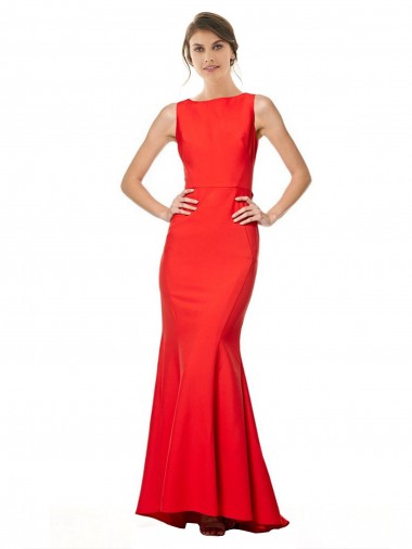 High Neck Maxi Crepe Bridesmiad Dress with Exaggerated Back Ruffle Clearance