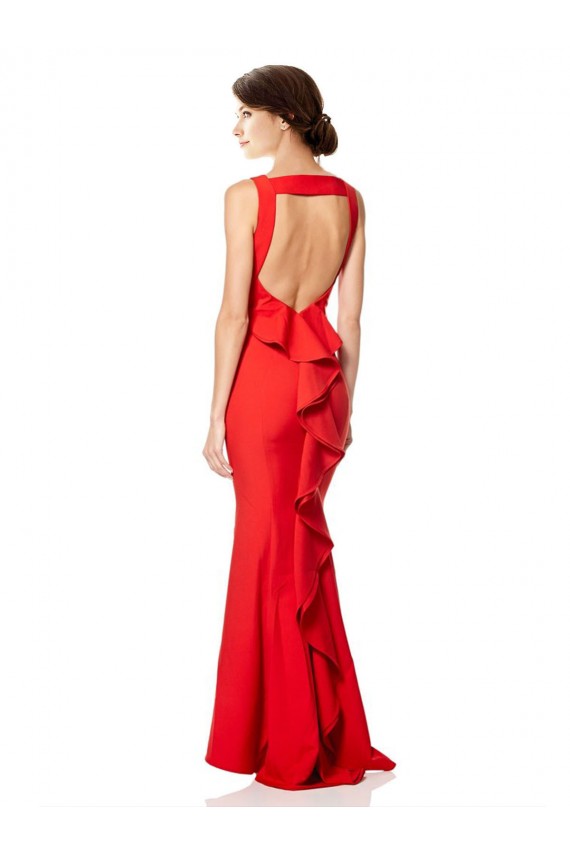 High Neck Maxi Crepe Bridesmiad Dress with Exaggerated Back Ruffle Clearance