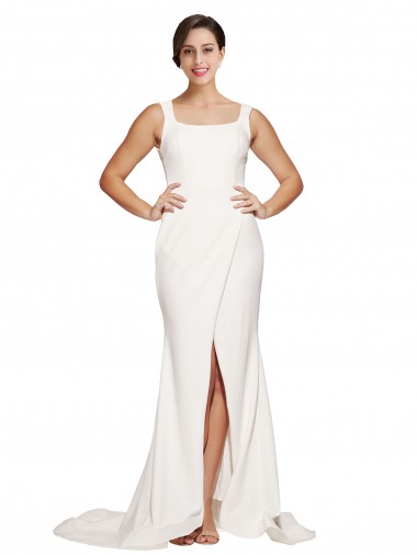 Square Neck Long Sheath Sweep Train Crepe Prom Dress  Clearance