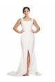 Square Neck Long Sheath Sweep Train Crepe Prom Dress  Clearance