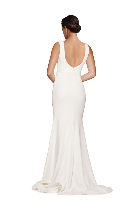 Square Neck Long Sheath Sweep Train Crepe Prom Dress  Clearance