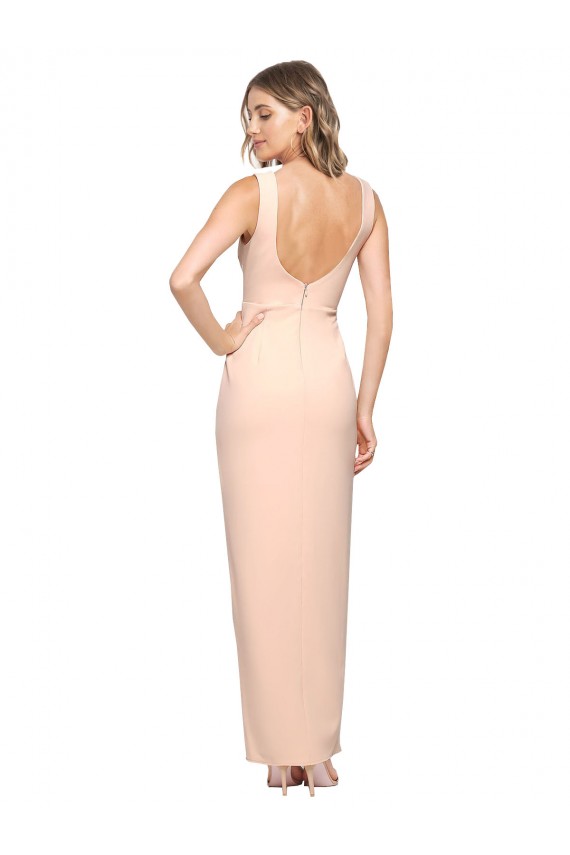 Floor Length Square Neck Long Sheath Crepe Prom Dress  Clearance
