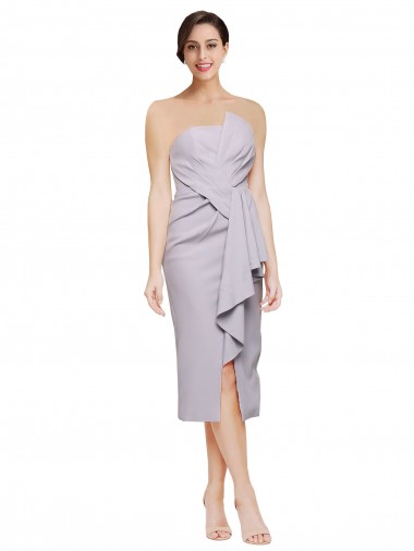 Short Strapless Crepe Cocktail Prom Dress / Homecoming Dress with Ruffles Clearance