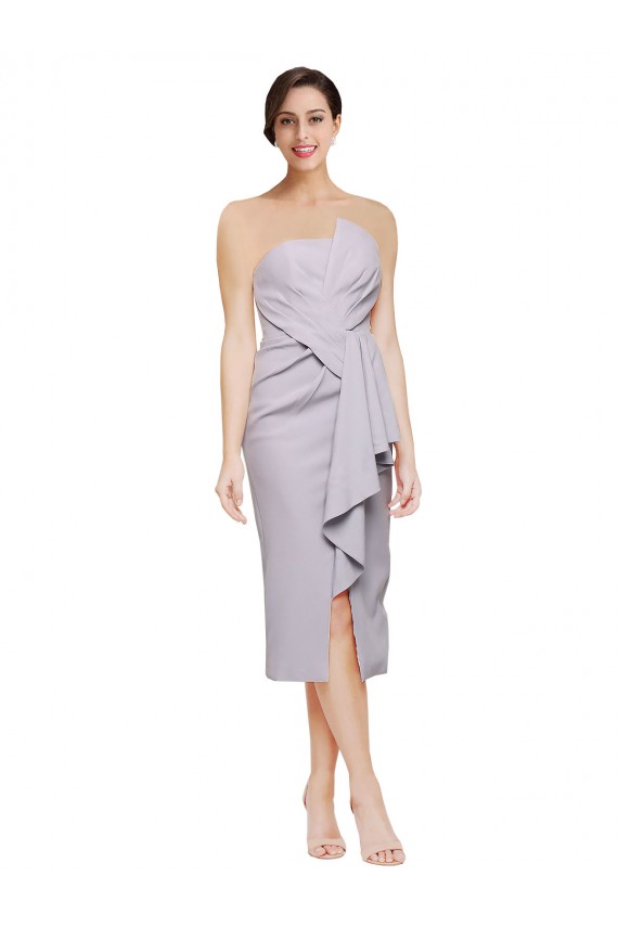 Short Strapless Crepe Cocktail Prom Dress / Homecoming Dress with Ruffles Clearance