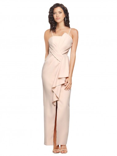Long Full Length Ruffles Strapless Low Back Crepe Prom Dress with Straps Clearance