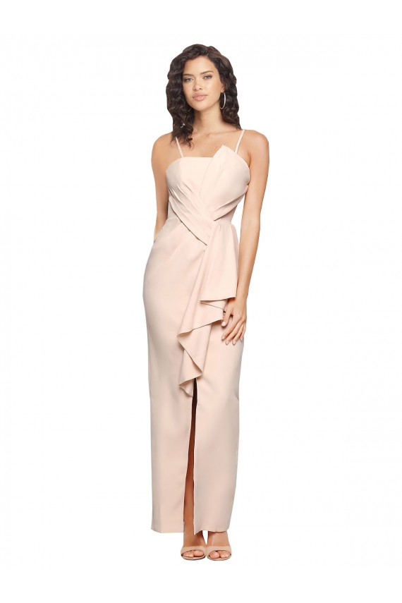 Long Full Length Ruffles Strapless Low Back Crepe Prom Dress with Straps Clearance