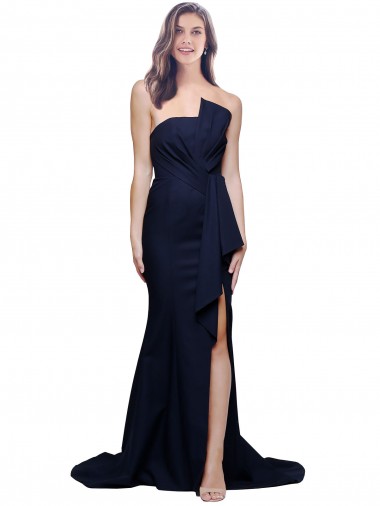 Long Strapless Sweep Train Low Back Crepe Prom Dress Clearance