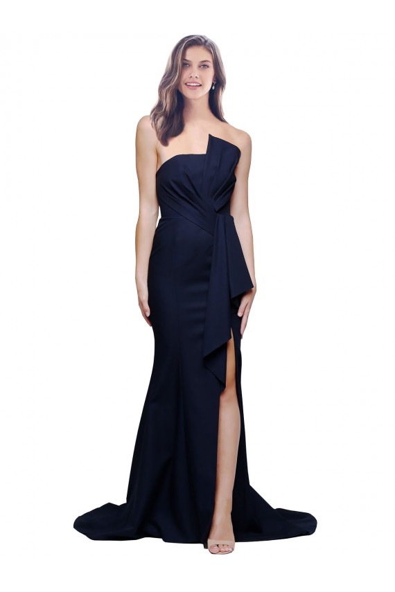 Long Strapless Sweep Train Low Back Crepe Prom Dress Clearance