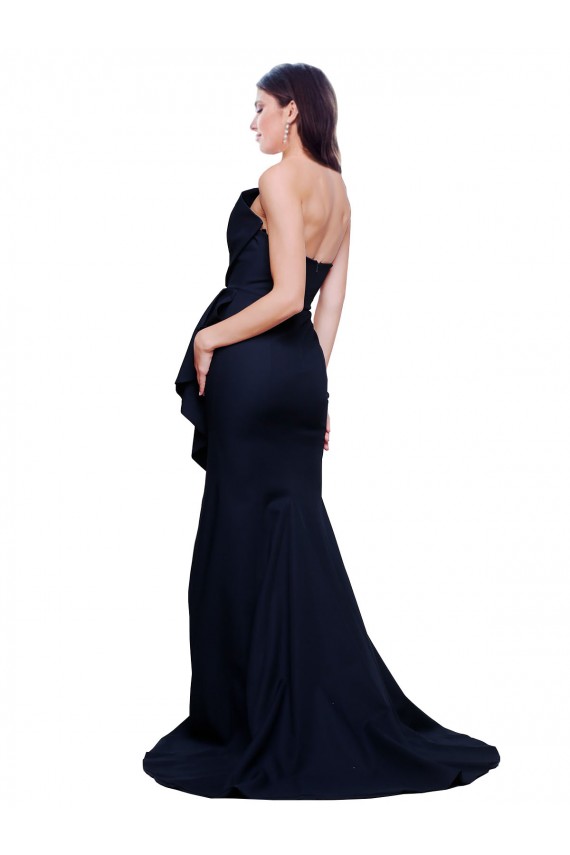 Long Strapless Sweep Train Low Back Crepe Prom Dress Clearance