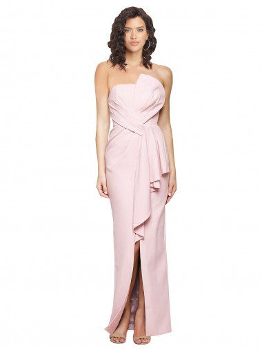Strapless Long Full Length Ruffles Low Back Crepe Prom Dress Clearance