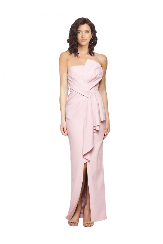Strapless Long Full Length Ruffles Low Back Crepe Prom Dress Clearance