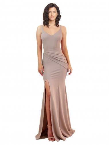Fishtail Shape V-Neck Crepe Prom Dress with Slit Clearance