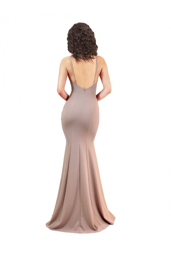 Fishtail Shape V-Neck Crepe Prom Dress with Slit Clearance