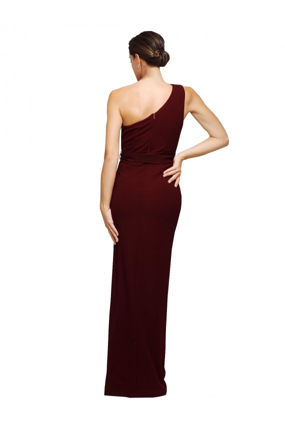One Shoulder Sheath Crepe Prom Dress with High Side Split Clearance