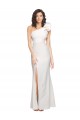 One Shoulder Long Full Length Crepe Prom Dress with Ruffles and Side Split Clearance
