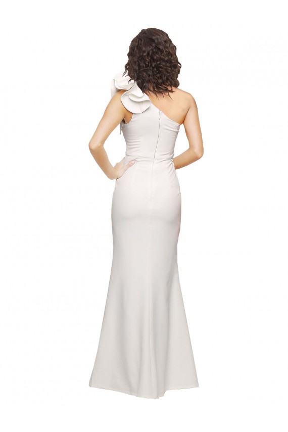 One Shoulder Long Full Length Crepe Prom Dress with Ruffles and Side Split Clearance