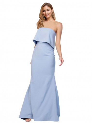Strapless Full Length Crepe Prom Dress with Bodice Overlay Clearance