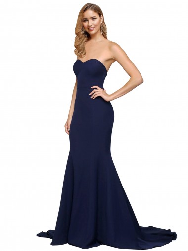 Fit and Flare Sweetheart Long Crepe Prom Dress with Sweep Train Clearance