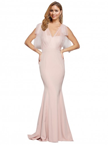 Double Bow Full Length Sweetheart Crepe Prom Dress with Tulle Overlay Clearance