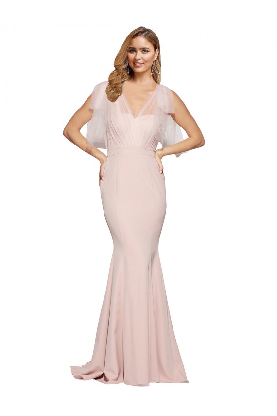 Double Bow Full Length Sweetheart Crepe Prom Dress with Tulle Overlay Clearance