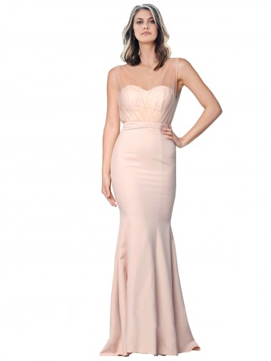 Full Length Sweetheart Crepe Prom Dress with Tulle Overlay Clearance