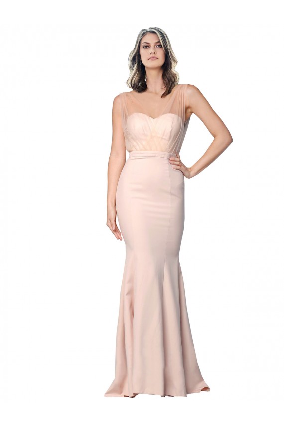 Full Length Sweetheart Crepe Prom Dress with Tulle Overlay Clearance