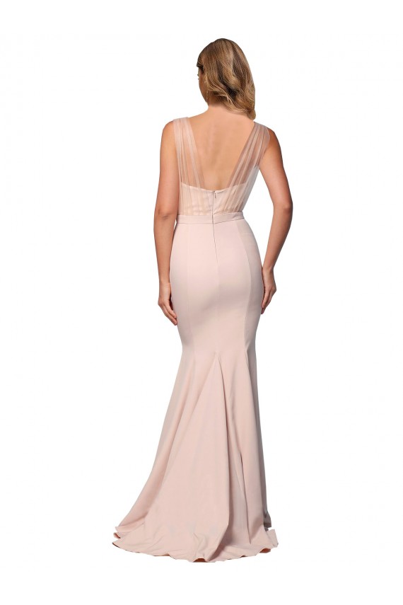 Full Length Sweetheart Crepe Prom Dress with Tulle Overlay Clearance