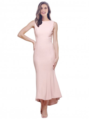 High Neck Low V-Back Midi Length Crepe Cocktail Dress / Prom Dress Clearance