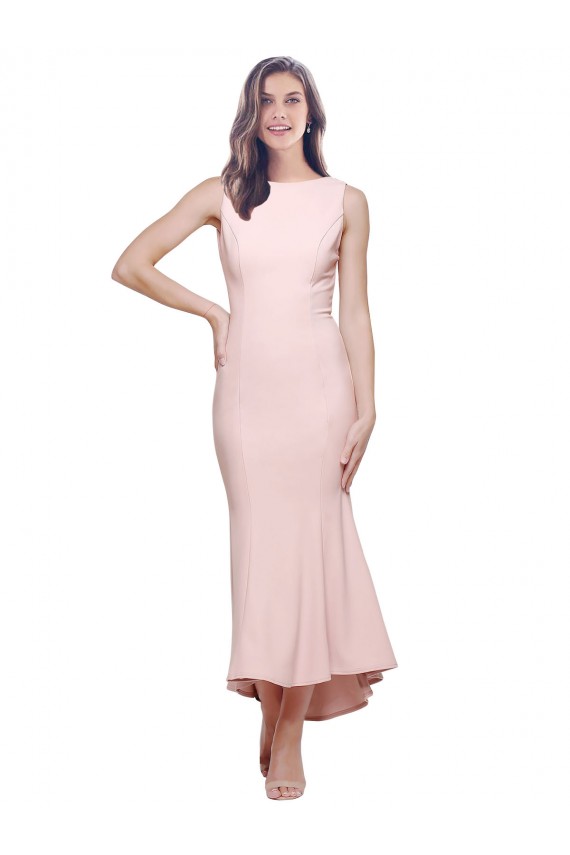 High Neck Low V-Back Midi Length Crepe Cocktail Dress / Prom Dress Clearance
