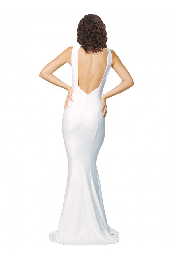 High Neck Low V-Back Long Crepe Prom Dress Clearance